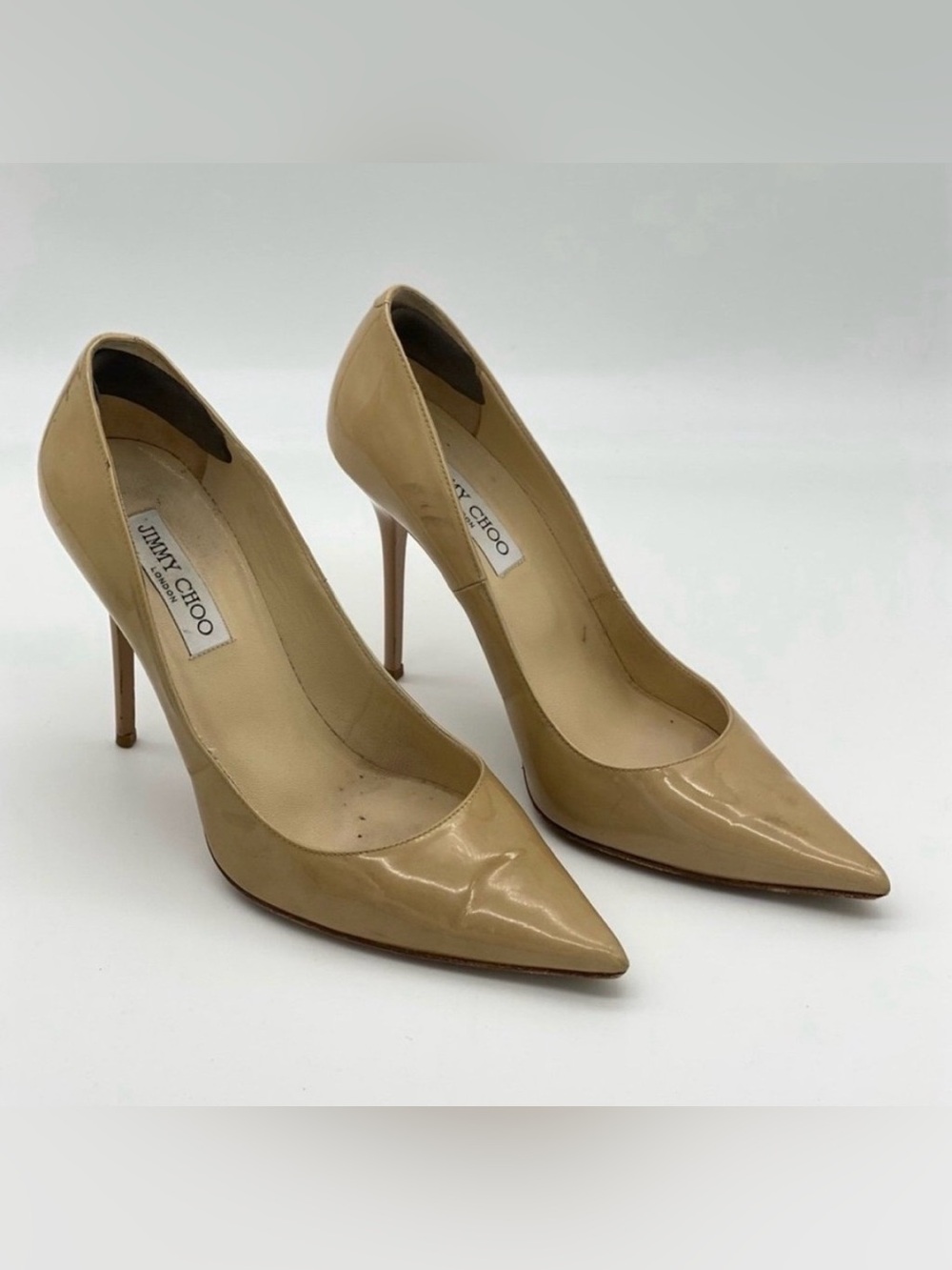Jimmy Choo Nude Patent Leather Designer Pointed Toe Classic High Heels Size 40